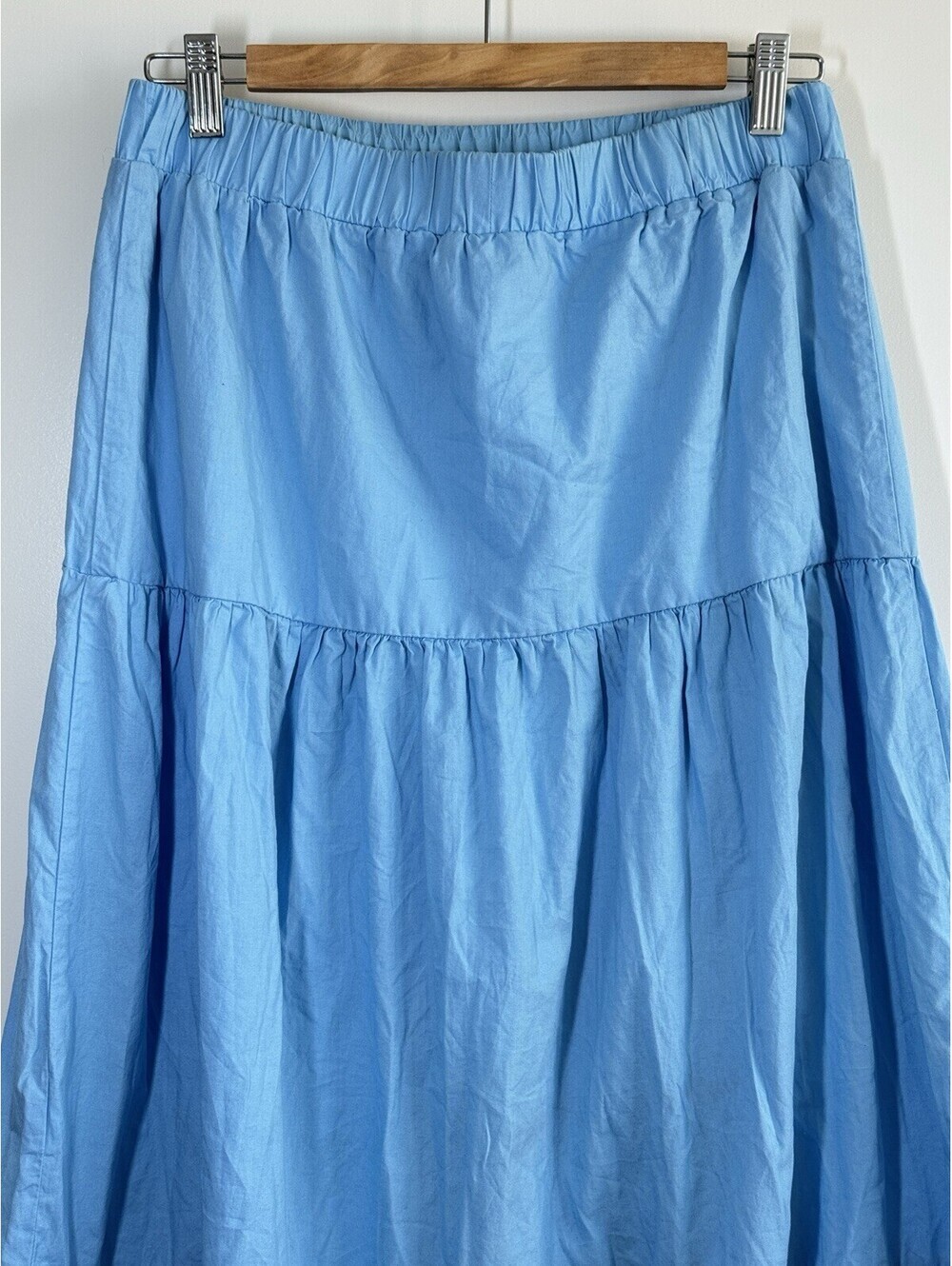 Hunter & Brown Blue Tiered Maxi Skirt Cotton Lined Elastic Waist Size Large - Picture 7 of 8